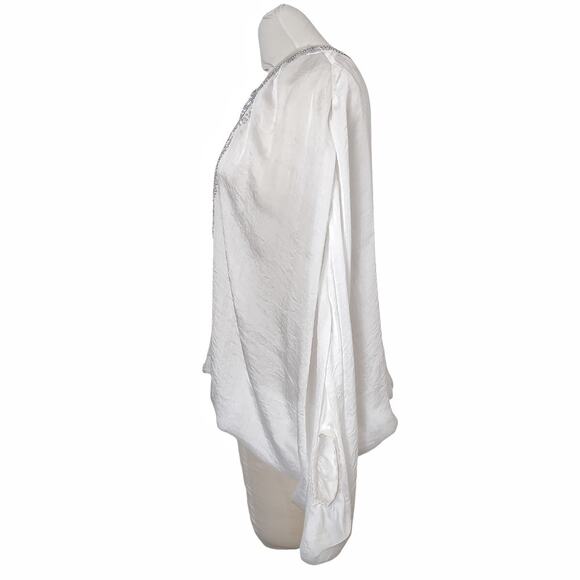 White Ponch Style Blouse by BLACK Boho Top w/ Silver Beads Goddess Festival Sz M - Picture 3 of 9